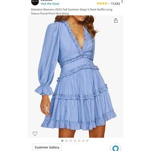 Dokotoo Womens Deep V Neck Ruffle Long Sleeve Floral Print Mini Dress